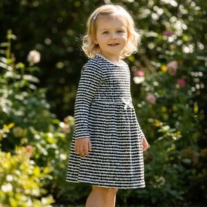 Adorable Striped Kids Dress in Black and White